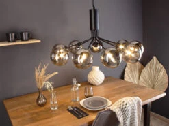 MeineWunschleuchte LED Pendelleuchte 9 Flammig Schwarz & Rauchglas, Bis 161cm Lang -Globo Store led pendelleuchte 9 flammig schwarz rauchglas bis 1 2