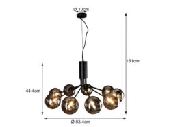 MeineWunschleuchte LED Pendelleuchte 9 Flammig Schwarz & Rauchglas, Bis 161cm Lang -Globo Store led pendelleuchte 9 flammig schwarz rauchglas bis 1 3