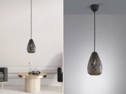 Trio Leuchten LED Pendelleuchte Geometrisch Mit Lasercut Muster Anthrazit Innen Gold