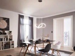 Wofi LED Pendelleuchte INDIGO In Silber Chrom Geschwungen, Ø 55cm -Globo Store led pendelleuchte indigo in silber chrom geschwung 5