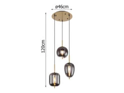 MeineWunschleuchte LED Pendelleuchte Mit 3 Rauchglaskugeln, Baldachin Ø 46cm, Messing -Globo Store led pendelleuchte mit 3 rauchglaskugeln baldachin 1 2