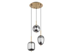 MeineWunschleuchte LED Pendelleuchte Mit 3 Rauchglaskugeln, Baldachin Ø 46cm, Messing -Globo Store led pendelleuchte mit 3 rauchglaskugeln baldachin 1 6