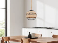 MeineWunschleuchte LED Pendelleuchte Mit Hanfseil Und Drahtkugel Schwarz Ø 30cm -Globo Store led pendelleuchte mit hanfseil und drahtkugel schw 4
