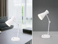 MeineWunschleuchte LED Schreibtischlampe Mit Gelenkarm Metallschirm In Weiß Höhe 50cm