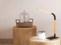 Trio Leuchten LED Schreibtischleuchte NORRIS Schwarz Mit Holz, Höhe 42cm -Globo Store led schreibtischleuchte norris schwarz mit holz ho 4