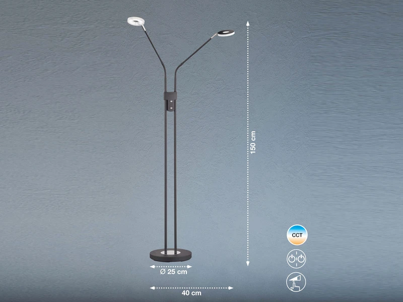 Fischer & Honsel LED Stehlampe DENT Schwarz 2 Flammig Mit Dimmer - Höhe 150cm 4 Fischer & Honsel LED Stehlampe DENT Schwarz 2 Flammig Mit Dimmer - Höhe 150cm – Bild 4