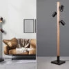 MeineWunschleuchte LED Stehlampe Holz / Schwarz Matt, 3 Spots Schwenkbar, Höhe 130cm