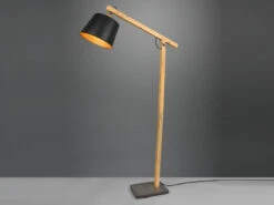 Trio Leuchten LED Stehleuchte 1-flammig Schwarz / Gold Mit Holz Im Industrial Style -Globo Store led stehleuchte 1 flammig schwarz gold mit holz im 2