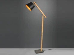 Trio Leuchten LED Stehleuchte 1-flammig Schwarz / Gold Mit Holz Im Industrial Style -Globo Store led stehleuchte 1 flammig schwarz gold mit holz im 7