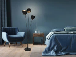 MeineWunschleuchte LED Stehleuchte 3 Flammig Metall, Stoffschirm Schwarz Gold, Höhe 150cm -Globo Store led stehleuchte 3 flammig metall stoffschirm schwa 5