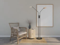 Fischer & Honsel LED Stehleuchte DENT Schwarz / Gold 2 Flammig Mit Dimmer - Höhe 150cm