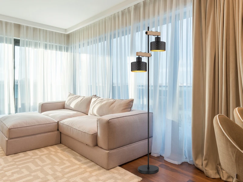 MeineWunschleuchte LED Stehleuchte Metall Schwarz Gold 2-flammig, Höhe 168cm 6 MeineWunschleuchte LED Stehleuchte Metall Schwarz Gold 2-flammig, Höhe 168cm – Bild 6