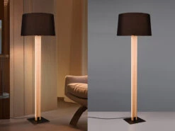 MeineWunschleuchte LED Stehleuchte Mit Beleuchtetem Holzkorpus Und Stoffschirm, H: 150cm