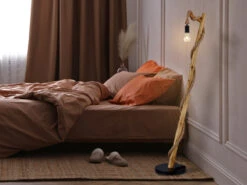 MeineWunschleuchte LED Stehleuchte Mit Hanfseil Und Holzstab, Höhe 150cm