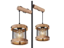 MeineWunschleuchte LED Stehleuchte Mit Holz 2-flammig, Gitter Schwarz, Höhe 150cm -Globo Store led stehleuchte mit holz 2 flammig gitter schwarz 1 5