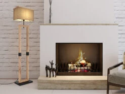 MeineWunschleuchte LED Stehleuchte Mit Stoff Lampenschirm Und Holzoptik, Höhe 155cm -Globo Store led stehleuchte mit stoff lampenschirm und holzopt 4