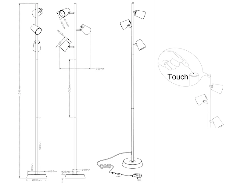 Trio Leuchten LED Stehleuchte NARCOS Schwarz, Spots Schwenkbar & Touch-Dimmer 6 Trio Leuchten LED Stehleuchte NARCOS Schwarz, Spots Schwenkbar & Touch-Dimmer – Bild 6