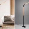 Trio Leuchten LED Stehleuchte NORRIS Schwarz Mit Holzelementen, Höhe 140cm