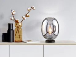 MeineWunschleuchte LED Tischlampe Industrial Mit Glaskugel Rauchglas - Höhe 27cm -Globo Store led tischlampe industrial mit glaskugel rauchglas 1 4
