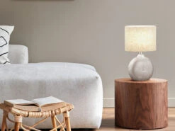 MeineWunschleuchte LED Tischlampe Mit Keramikfuß Silber & Lampenschirm Leinen Beige, Höhe 39cm -Globo Store led tischlampe mit keramikfuss silber lampenschirm 10