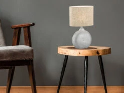 MeineWunschleuchte LED Tischlampe Mit Keramikfuß Silber & Lampenschirm Leinen Beige, Höhe 39cm -Globo Store led tischlampe mit keramikfuss silber lampenschirm 11