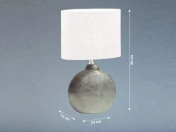 MeineWunschleuchte LED Tischlampe Mit Keramikfuß Silber & Lampenschirm Leinen Weiß, Höhe 39cm -Globo Store led tischlampe mit keramikfuss silber lampenschirm 3