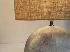 MeineWunschleuchte LED Tischlampe Mit Keramikfuß Silber & Lampenschirm Leinen Beige, Höhe 39cm -Globo Store led tischlampe mit keramikfuss silber lampenschirm 9