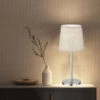 FHL Easy LED Tischlampe Silber Mit Lampenschirm Leinen Beige, 30cm Klein