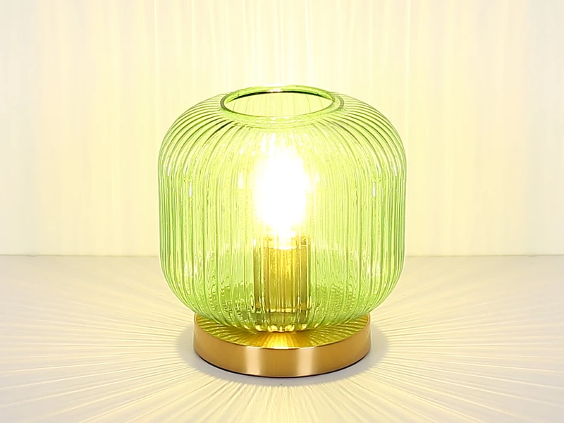 MeineWunschleuchte LED Tischleuchte Aus Rillenglas Grün Messing, Ø 20cm 3 MeineWunschleuchte LED Tischleuchte Aus Rillenglas Grün Messing, Ø 20cm – Bild 3