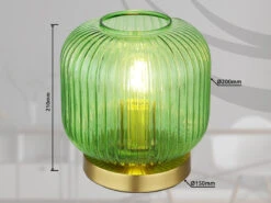 MeineWunschleuchte LED Tischleuchte Aus Rillenglas Grün Messing, Ø 20cm 14 MeineWunschleuchte LED Tischleuchte Aus Rillenglas Grün Messing, Ø 20cm -Globo Store led tischleuchte aus rillenglas gruen messing 20cm 3