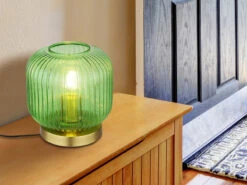 MeineWunschleuchte LED Tischleuchte Aus Rillenglas Grün Messing, Ø 20cm 16 MeineWunschleuchte LED Tischleuchte Aus Rillenglas Grün Messing, Ø 20cm -Globo Store led tischleuchte aus rillenglas gruen messing 20cm 5