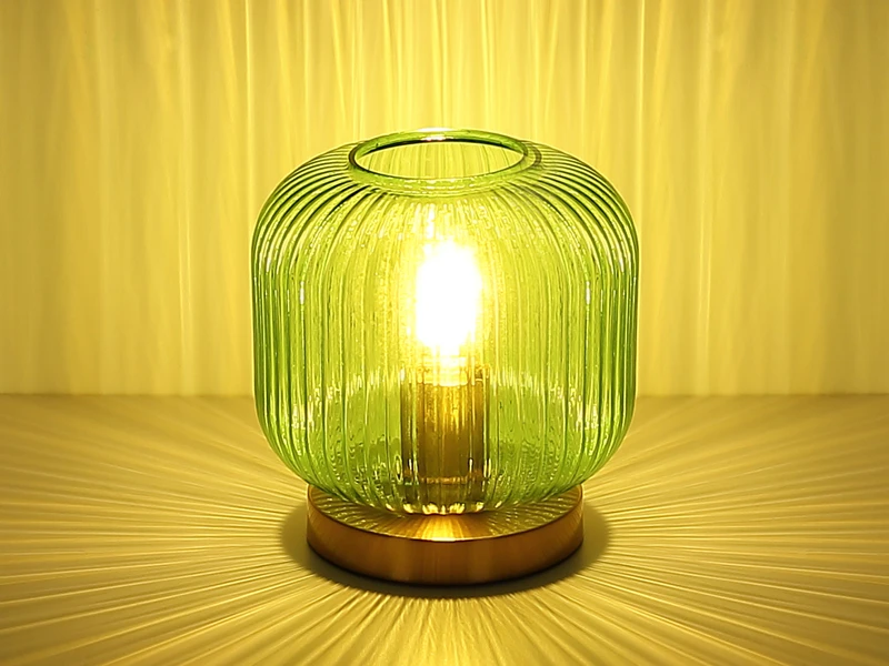 MeineWunschleuchte LED Tischleuchte Aus Rillenglas Grün Messing, Ø 20cm 9 MeineWunschleuchte LED Tischleuchte Aus Rillenglas Grün Messing, Ø 20cm – Bild 9