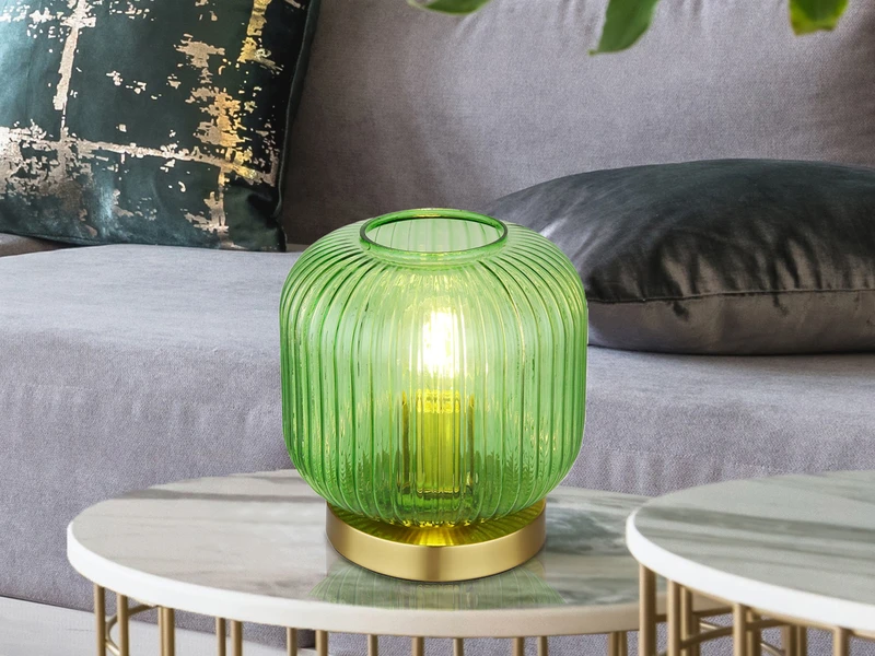 MeineWunschleuchte LED Tischleuchte Aus Rillenglas Grün Messing, Ø 20cm 1 MeineWunschleuchte LED Tischleuchte Aus Rillenglas Grün Messing, Ø 20cm