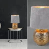 MeineWunschleuchte LED Tischleuchte Grau/Gold Keramikfuß Samtschirm - Ø16cm, H.26cm