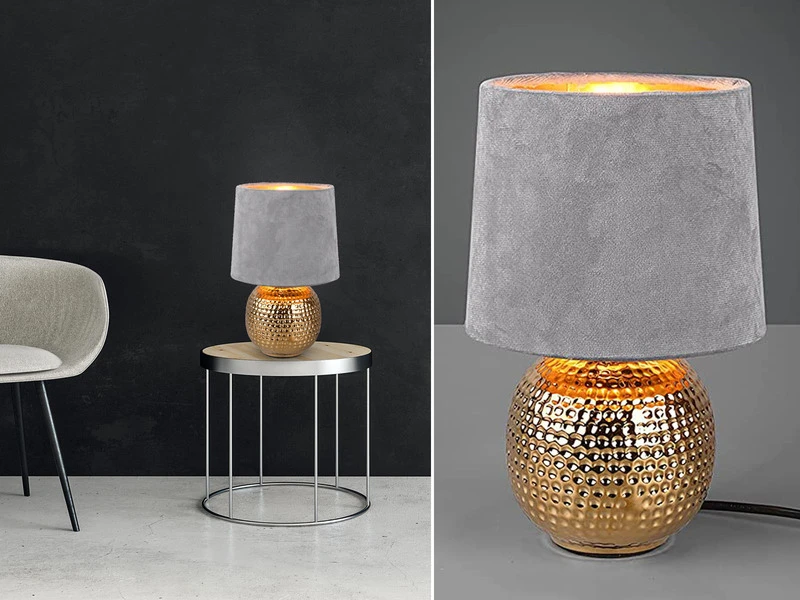 MeineWunschleuchte LED Tischleuchte Grau/Gold Keramikfuß Samtschirm - Ø16cm, H.26cm 1 MeineWunschleuchte LED Tischleuchte Grau/Gold Keramikfuß Samtschirm - Ø16cm, H.26cm