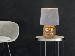 MeineWunschleuchte LED Tischleuchte Grau/Gold Keramikfuß Samtschirm - Ø16cm, H.26cm 11 MeineWunschleuchte LED Tischleuchte Grau/Gold Keramikfuß Samtschirm - Ø16cm, H.26cm -Globo Store led tischleuchte grau gold keramikfuss samtschirm 1 5