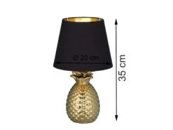 MeineWunschleuchte LED Tischleuchte Keramik Ananas Gold Mit Stoffschirm Schwarz Gold, Höhe 35cm -Globo Store led tischleuchte keramik ananas gold mit stoffschi 2