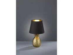 MeineWunschleuchte LED Tischleuchte Keramik Ananas Gold Mit Stoffschirm Schwarz Gold, Höhe 35cm