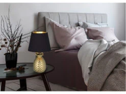 MeineWunschleuchte LED Tischleuchte Keramik Ananas Gold Mit Stoffschirm Schwarz Gold, Höhe 35cm -Globo Store led tischleuchte keramik ananas gold mit stoffschi 3