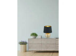 MeineWunschleuchte LED Tischleuchte Keramik Mit Stoffschirm Schwarz Innen Gold, Höhe 26cm -Globo Store led tischleuchte keramik mit stoffschirm schwarz i 5