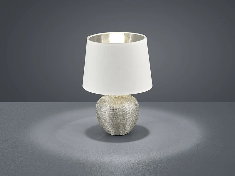 MeineWunschleuchte LED Tischleuchte Keramik Mit Stoffschirm Weiß Innen Silber, Höhe 26cm 3 MeineWunschleuchte LED Tischleuchte Keramik Mit Stoffschirm Weiß Innen Silber, Höhe 26cm – Bild 3