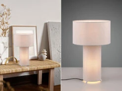 MeineWunschleuchte LED Tischleuchte Korpus Und Lampenschirm Stoff Ultimate Grau, Höhe 40cm