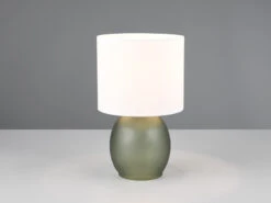 MeineWunschleuchte LED Tischleuchte Mit Glasfuß Grün Und Stoffschirm Weiß, Höhe 29cm