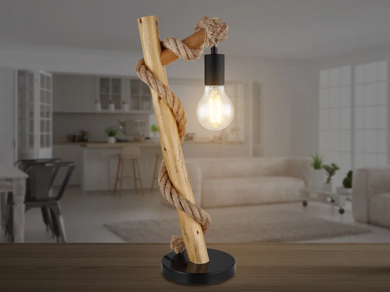 MeineWunschleuchte LED Tischleuchte Mit Hanfseil Und Holzstab, Höhe 53,5cm 1 MeineWunschleuchte LED Tischleuchte Mit Hanfseil Und Holzstab, Höhe 53,5cm