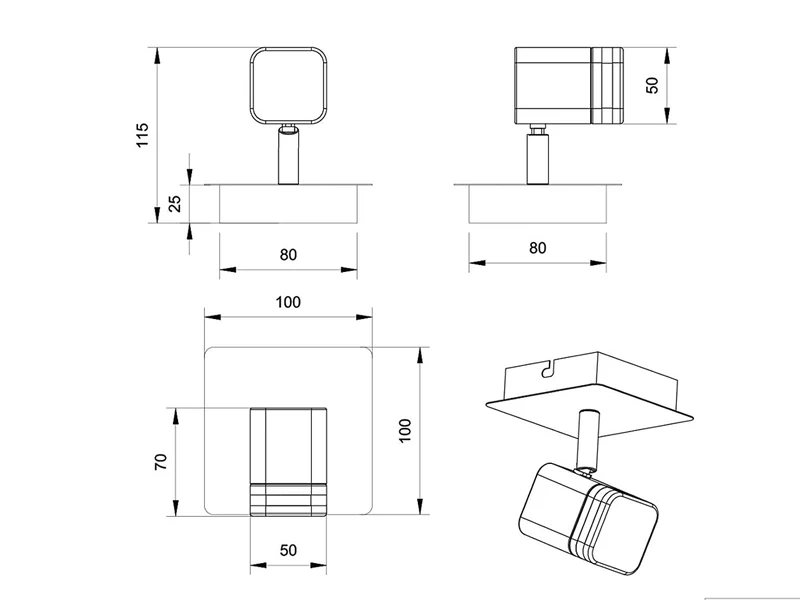 Reality Leuchten LED Wand- & Deckenstrahler ROUBAIX 1 Flammig Schwenkbar Silber Matt 10x10xcm 4 Reality Leuchten LED Wand- & Deckenstrahler ROUBAIX 1 Flammig Schwenkbar Silber Matt 10x10xcm – Bild 4