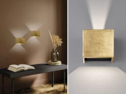 Fischer & Honsel LED Wandleuchte COG Gold Antik, Würfel Up And Down, 12cm Breit