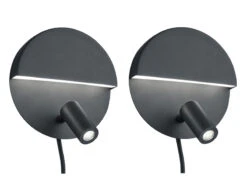 MeineWunschleuchte LED Wandleuchte Mit Leselampe Und Schalter, 2er Set In Schwarz Matt -Globo Store led wandleuchte mit leselampe und schalter 2er set 1