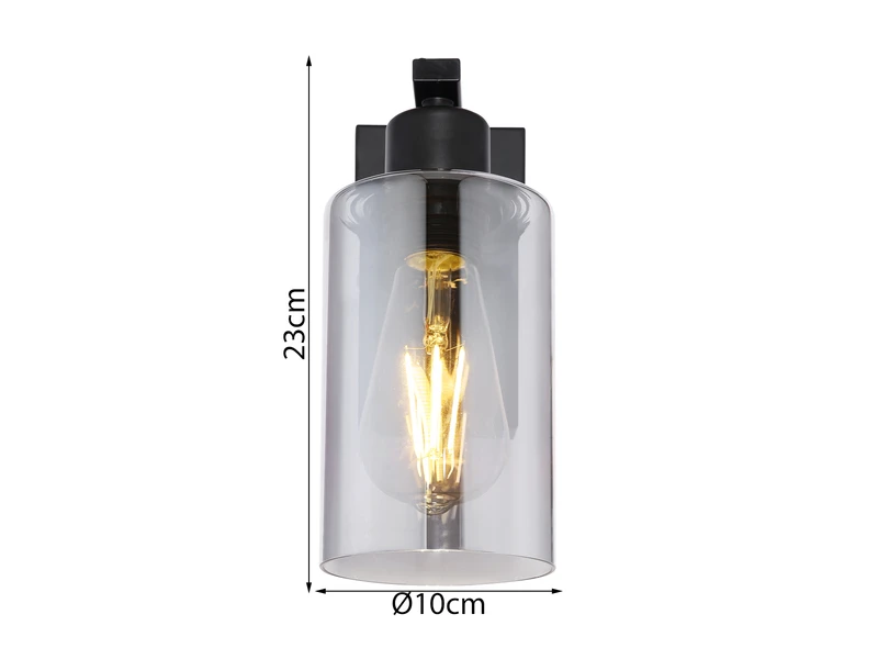 MeineWunschleuchte LED Wandleuchte Mit Rauchglas Lampenschirm Ø 10cm, Metall Schwarz 3 MeineWunschleuchte LED Wandleuchte Mit Rauchglas Lampenschirm Ø 10cm, Metall Schwarz – Bild 3