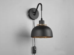 MeineWunschleuchte LED Wandleuchte Mit Schalter Metall Schwarz Gold Mit Drahtgeflecht Ø 18cm -Globo Store led wandleuchte mit schalter metall schwarz gold m 5