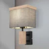 MeineWunschleuchte LED Wandleuchte Mit Stoff Lampenschirm Und Holzoptik, Höhe 30cm